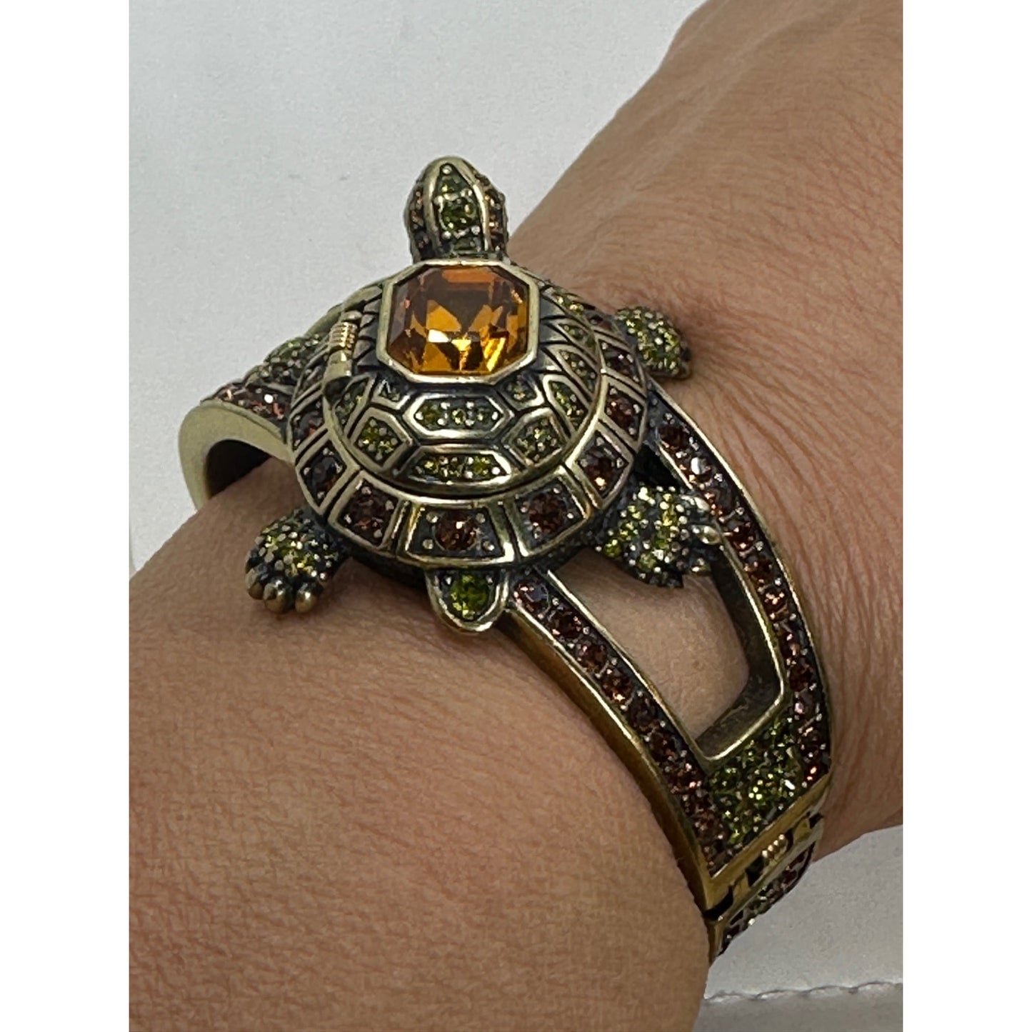 Heidi Daus Goldtone Rhinestone TURTLE Watch Bracelet