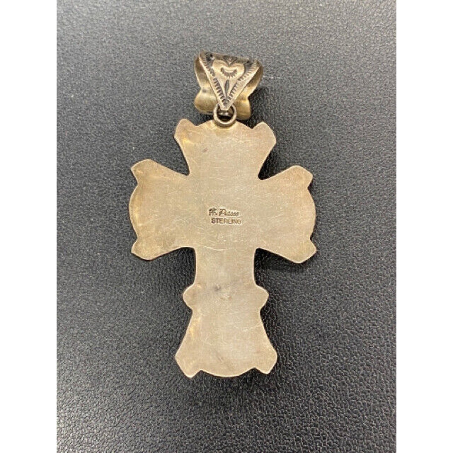 Happy Piasso Sterling Silver Onyx Large CROSS Pendant