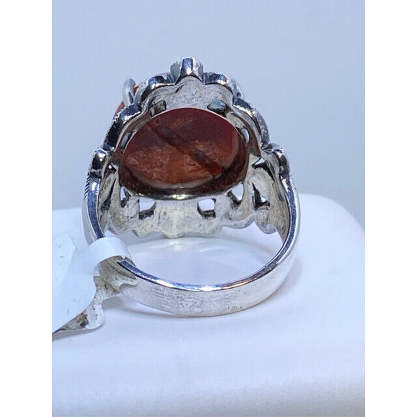 Big Bold Sterling Silver Marcasite Orange Jasper Ring Size 9 3/4 Ring