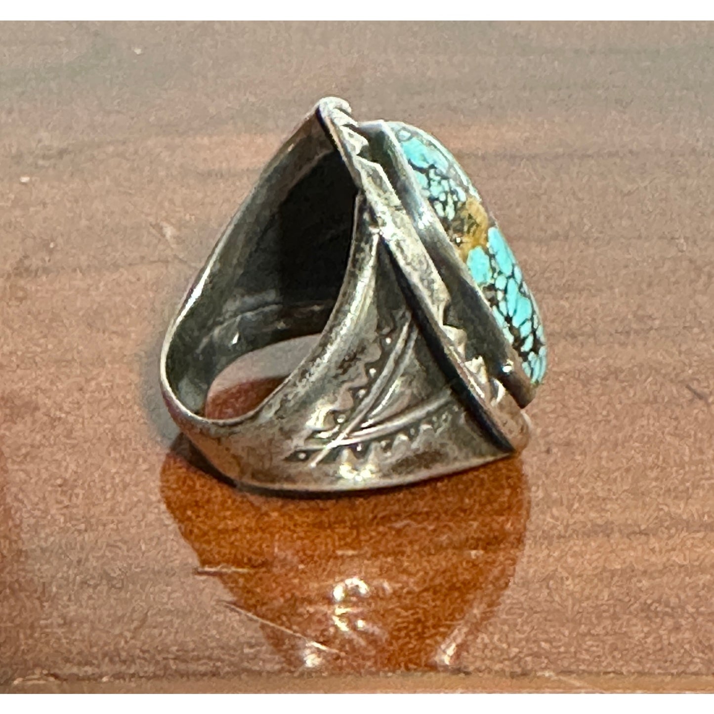 Vintage Large Sterling Silver Turquoise Native American Stamped Ring Size 8.75