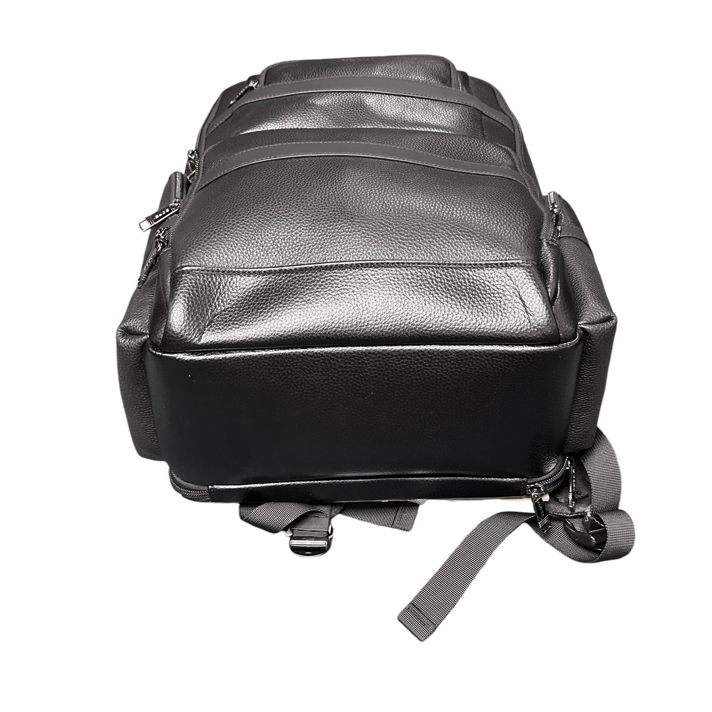 BOPai Black Leather Laptop Business Backpack for 15.6 inch Computer w/USB