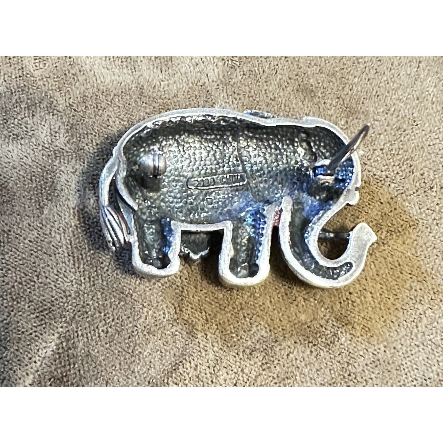 Sterling Silver Enamel Marcasite ELEPHANT Brooch Pin. 1 3/8” X 1”. 11 grams.