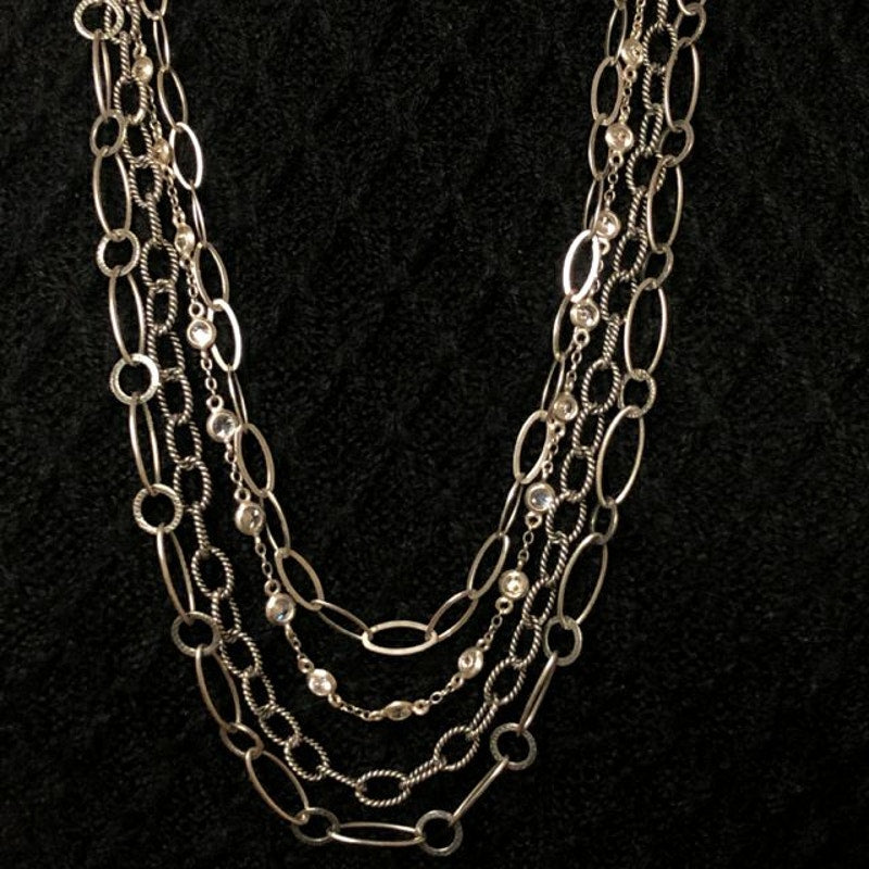 Silpada Sterling "Everlasting" Suede Cord Cubic Drop Chain Long Necklace