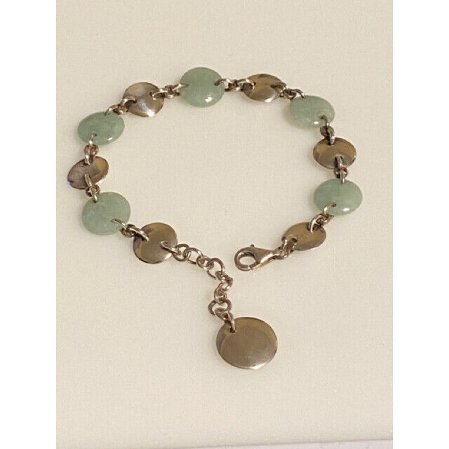 Ladies Sterling Silver Jade Disc Link Bracelet