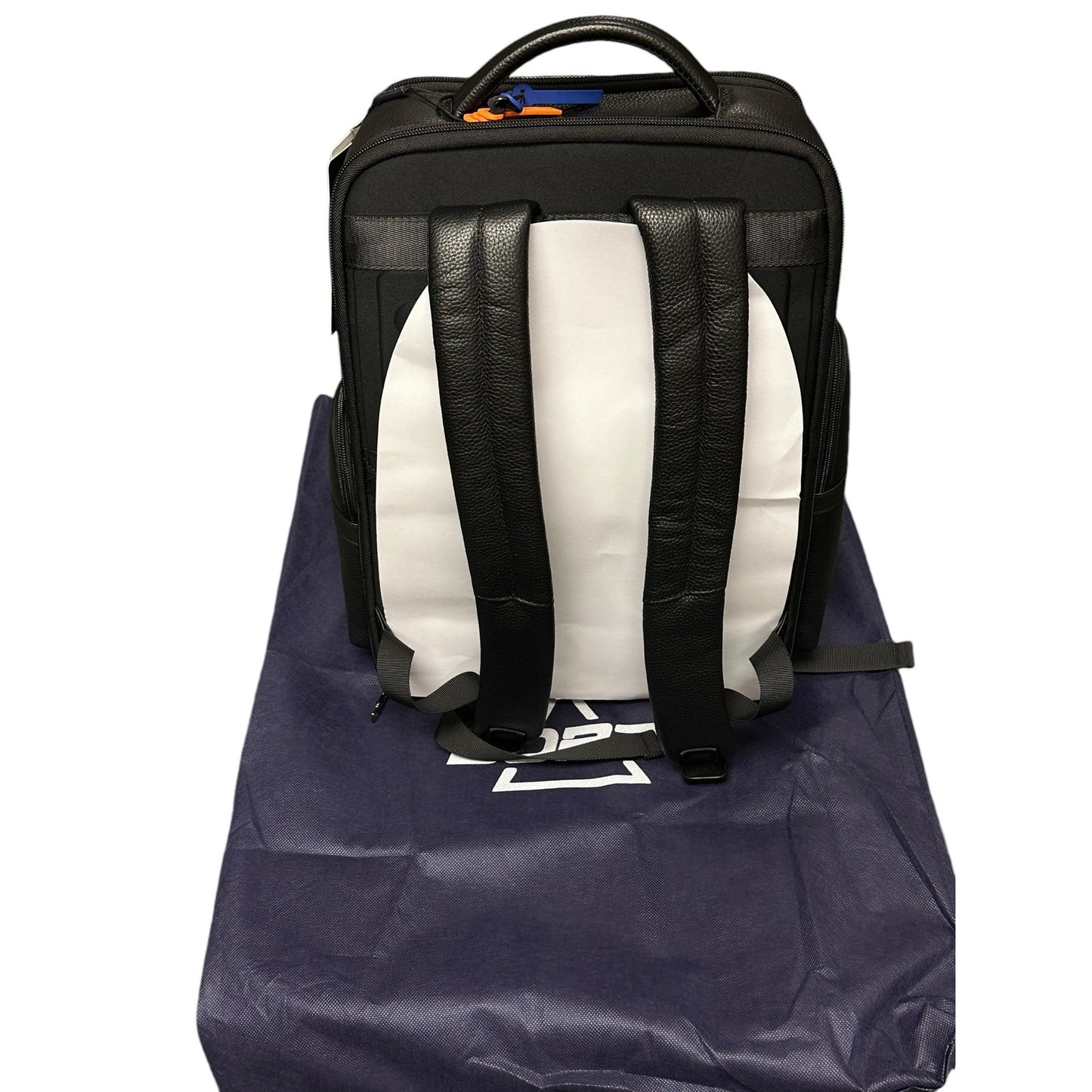 BOPai Black Leather Laptop Business Backpack for 15.6 inch Computer w/USB