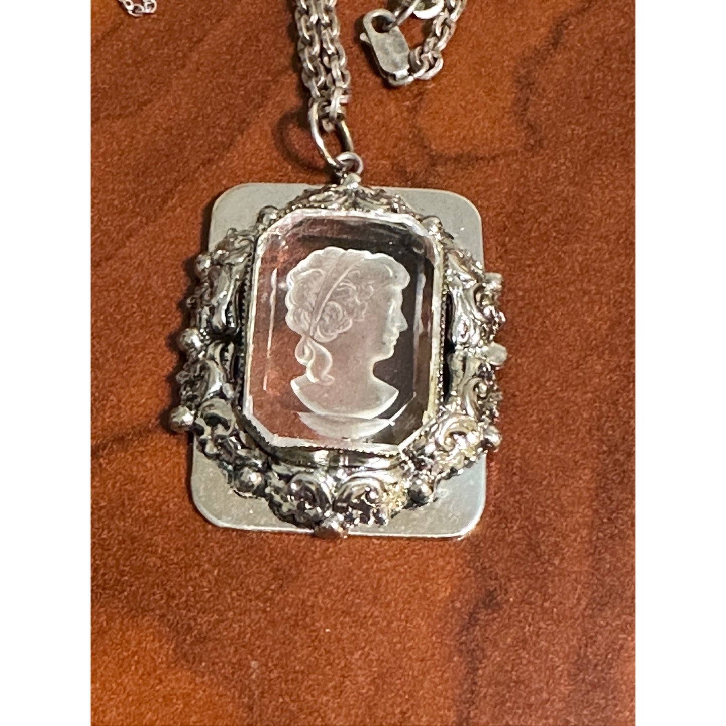 Vintage Whiting & Davis Silvertone Glass Cameo Necklace, Bracelet & Brooch