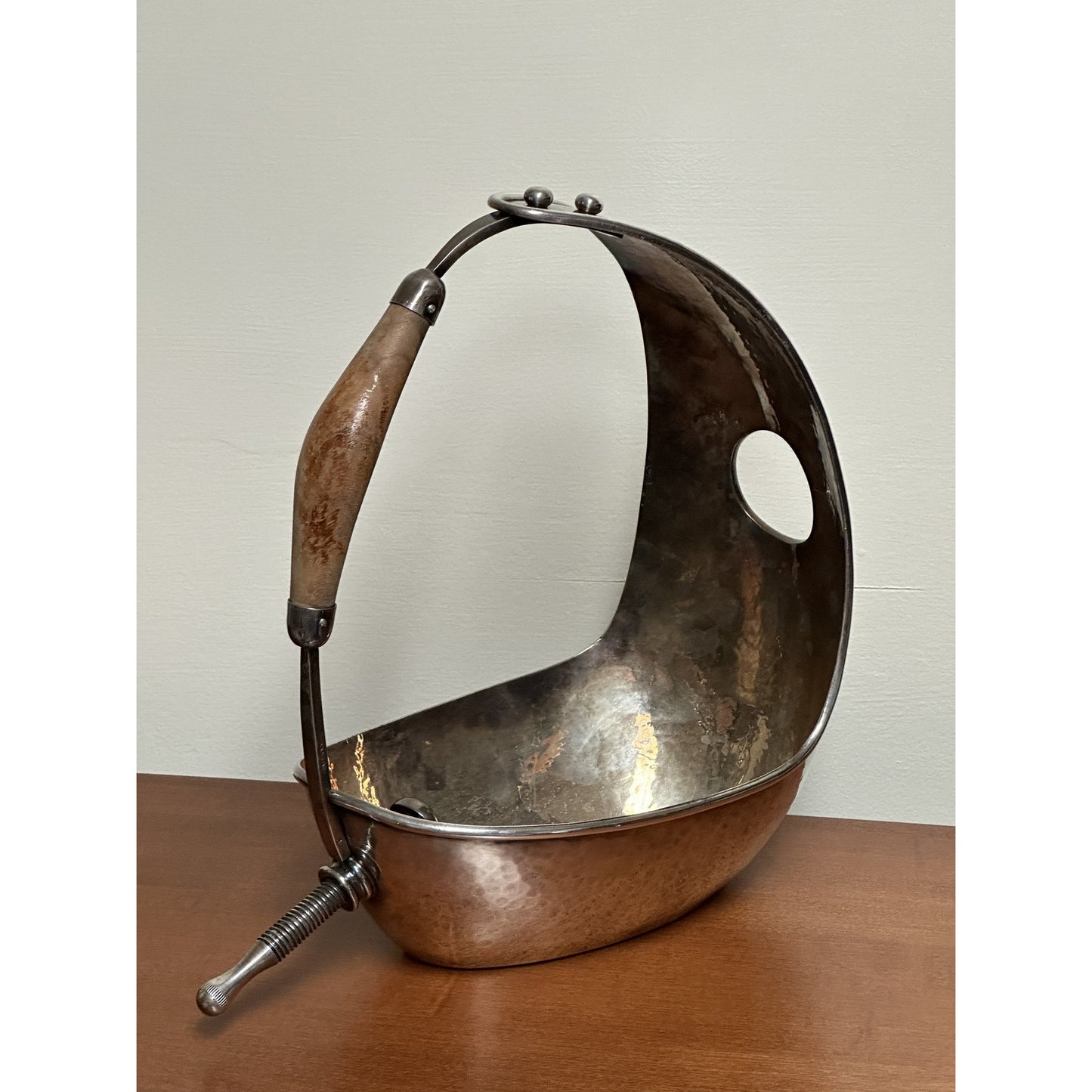 Vintage MCM Hand Hammered Silverplate Italian Wine Caddy Bottle Holder server