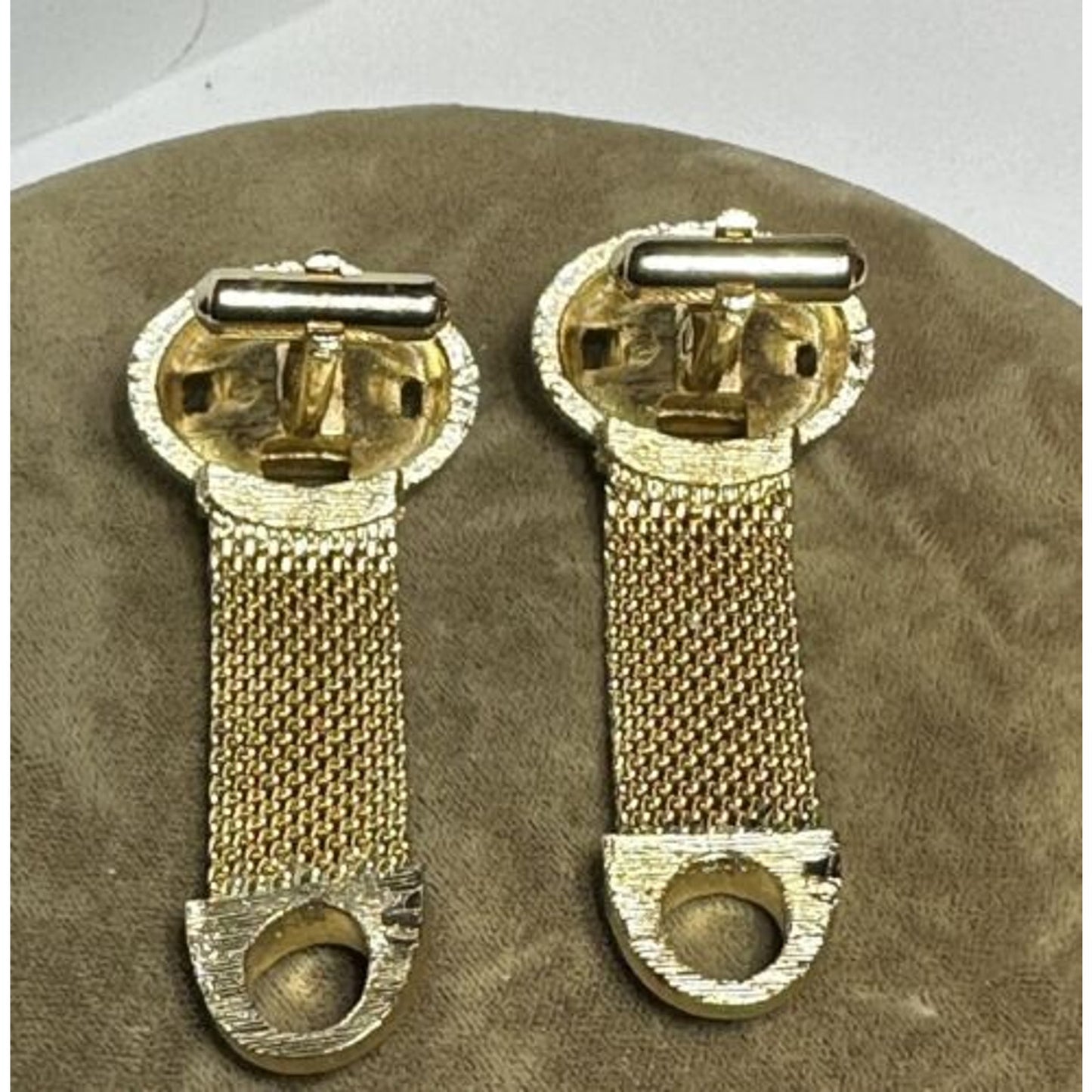 Vintage Goldtone Mesh Blue/Green Emerald Cut Rhinestone Mesh Wrap Cufflinks