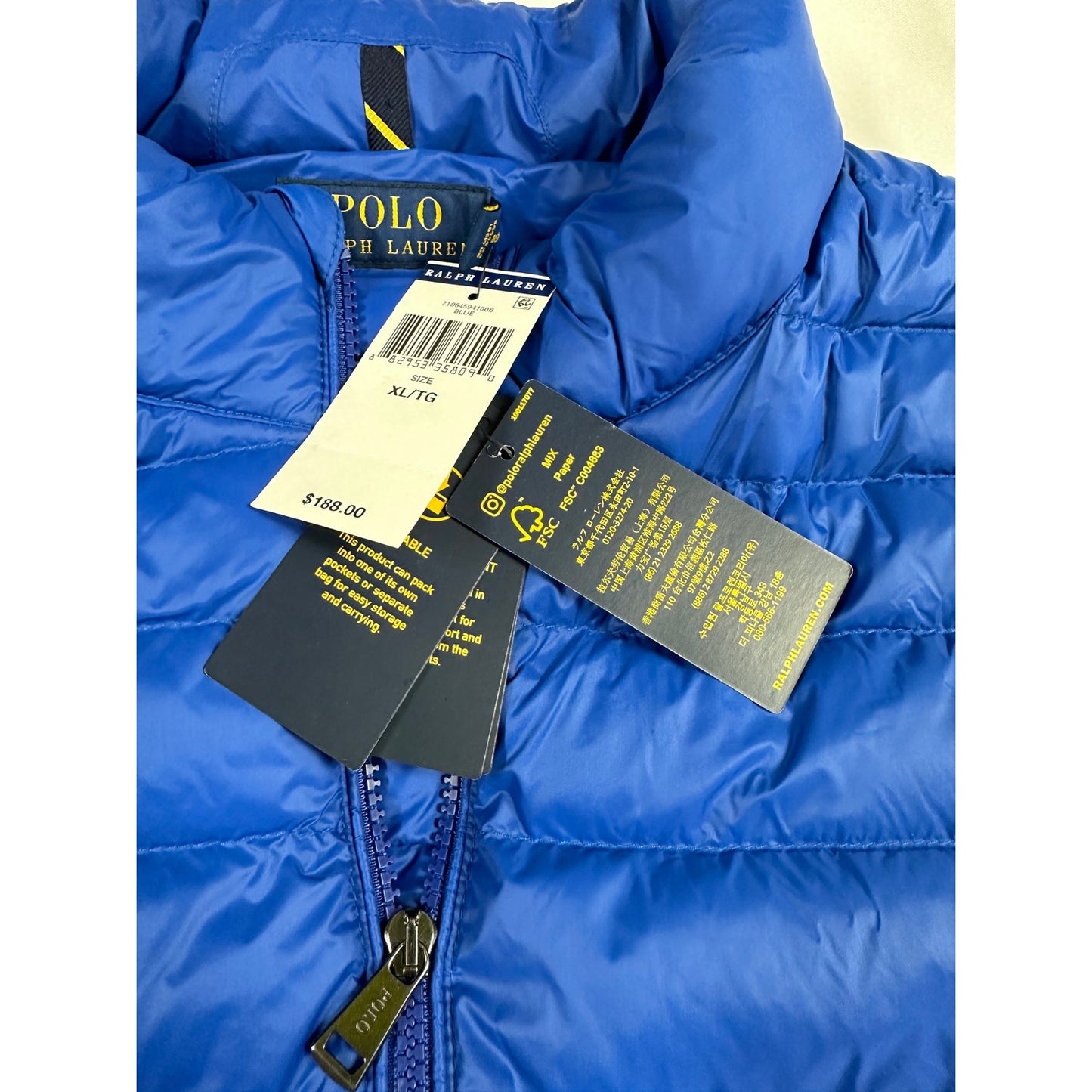 Polo Ralph Lauren Packable Full Zip Puffer Lightweight Vest Blue Size XL