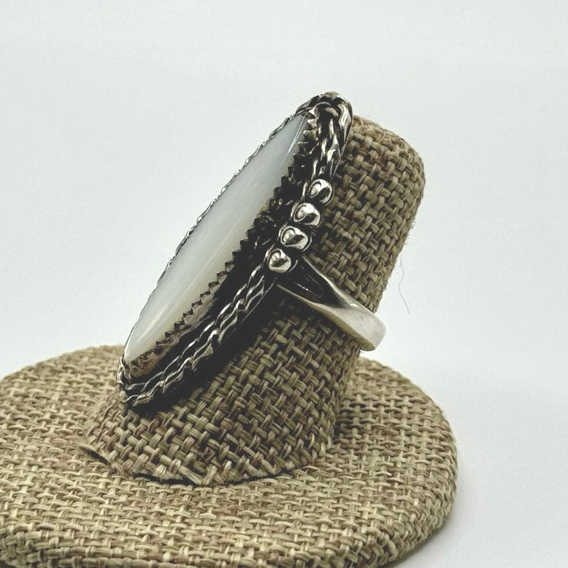 Vintage Sterling Silver MOP Elongated Ring Size 6