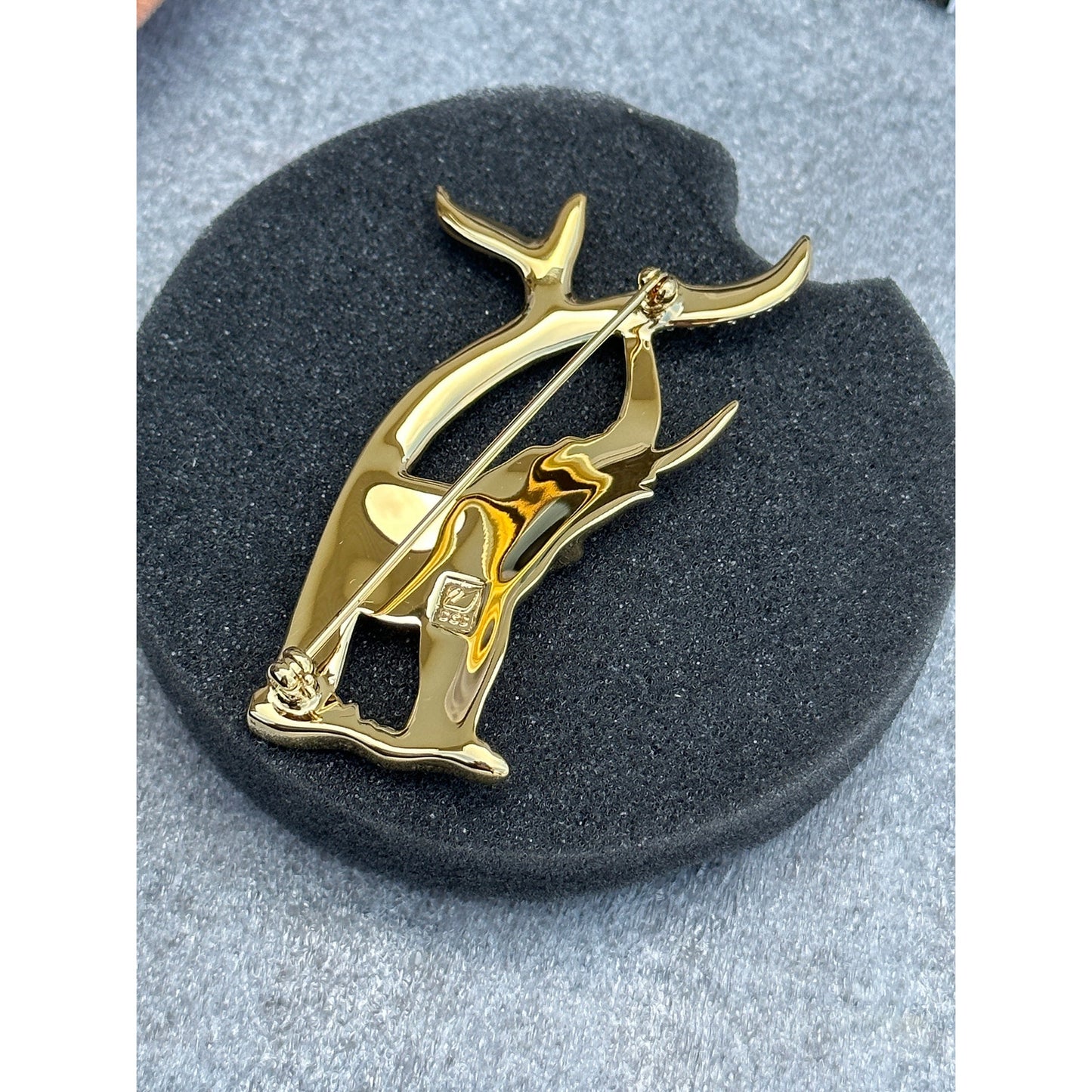 Signed Swarovski Gold-Tone Crystal Elephant Tree Pin Brooch New in Box