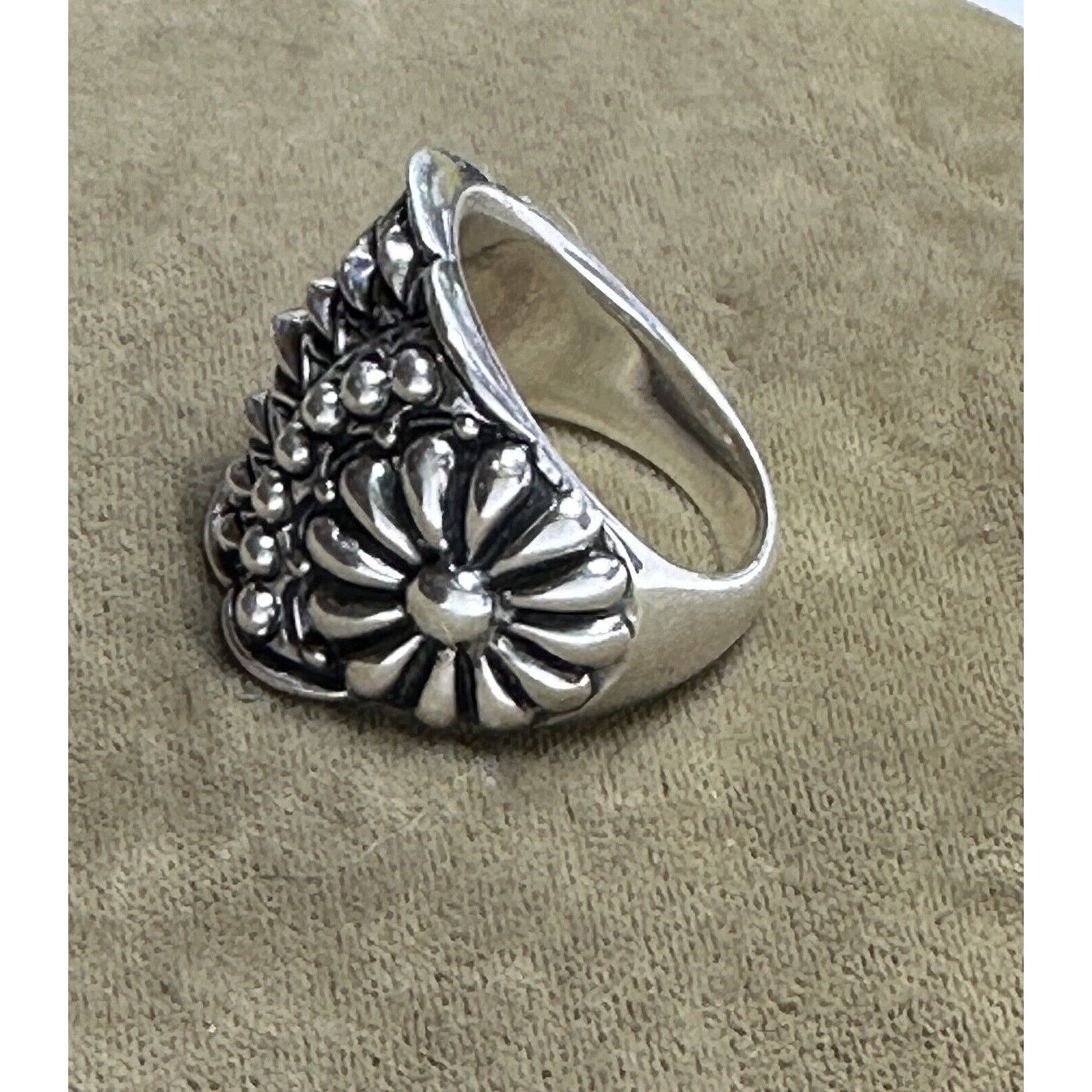 BBJ Sterling Silver Wide Floral Repousse Ring Size 8 3/4
