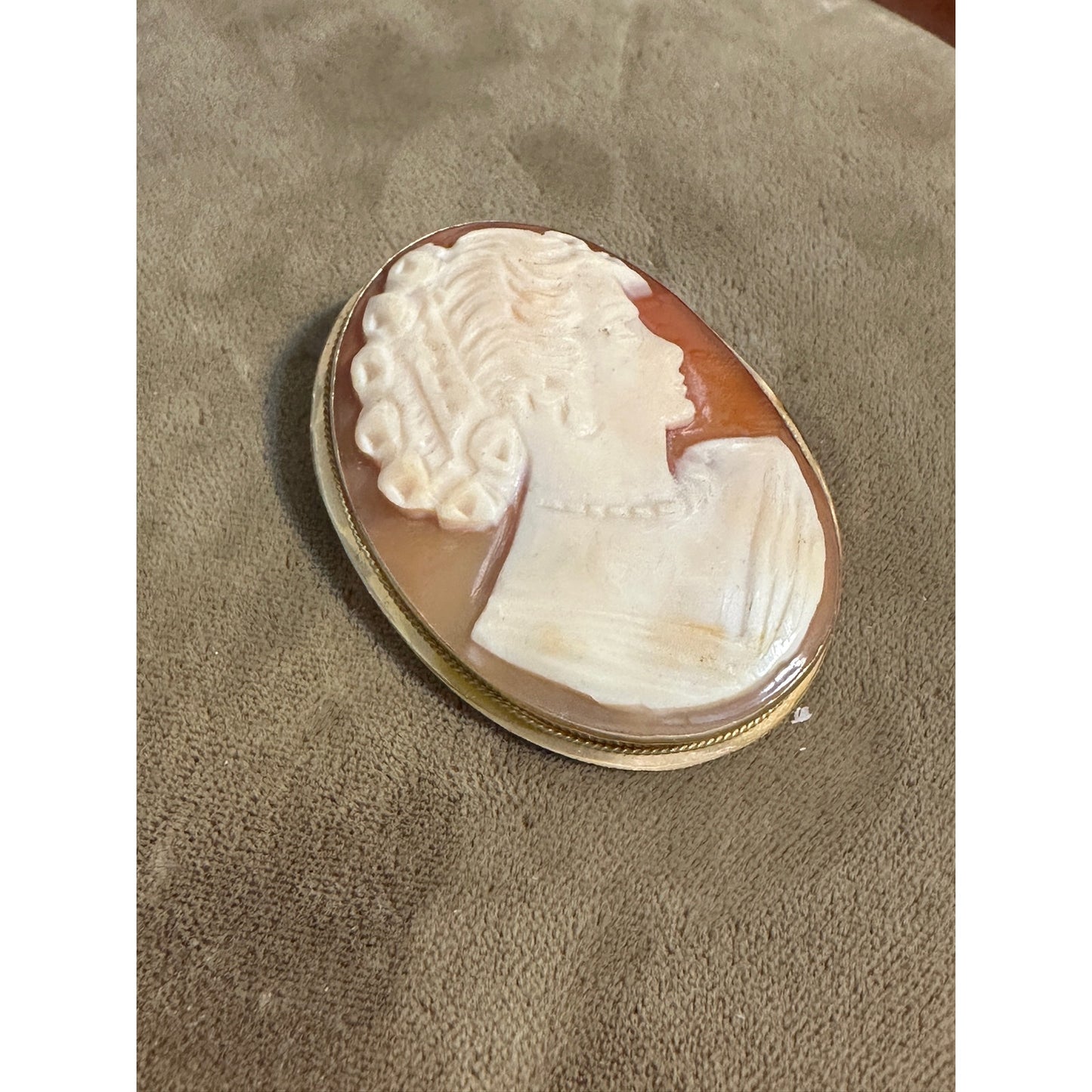 Vintage Large Yellow Gold Carved Cameo Pin Pendant Marked VD 14k