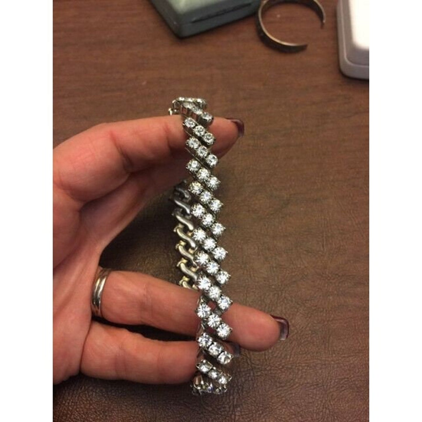 Vintage Silver-tone Triple Row Rhinestone Expansion Bracelet