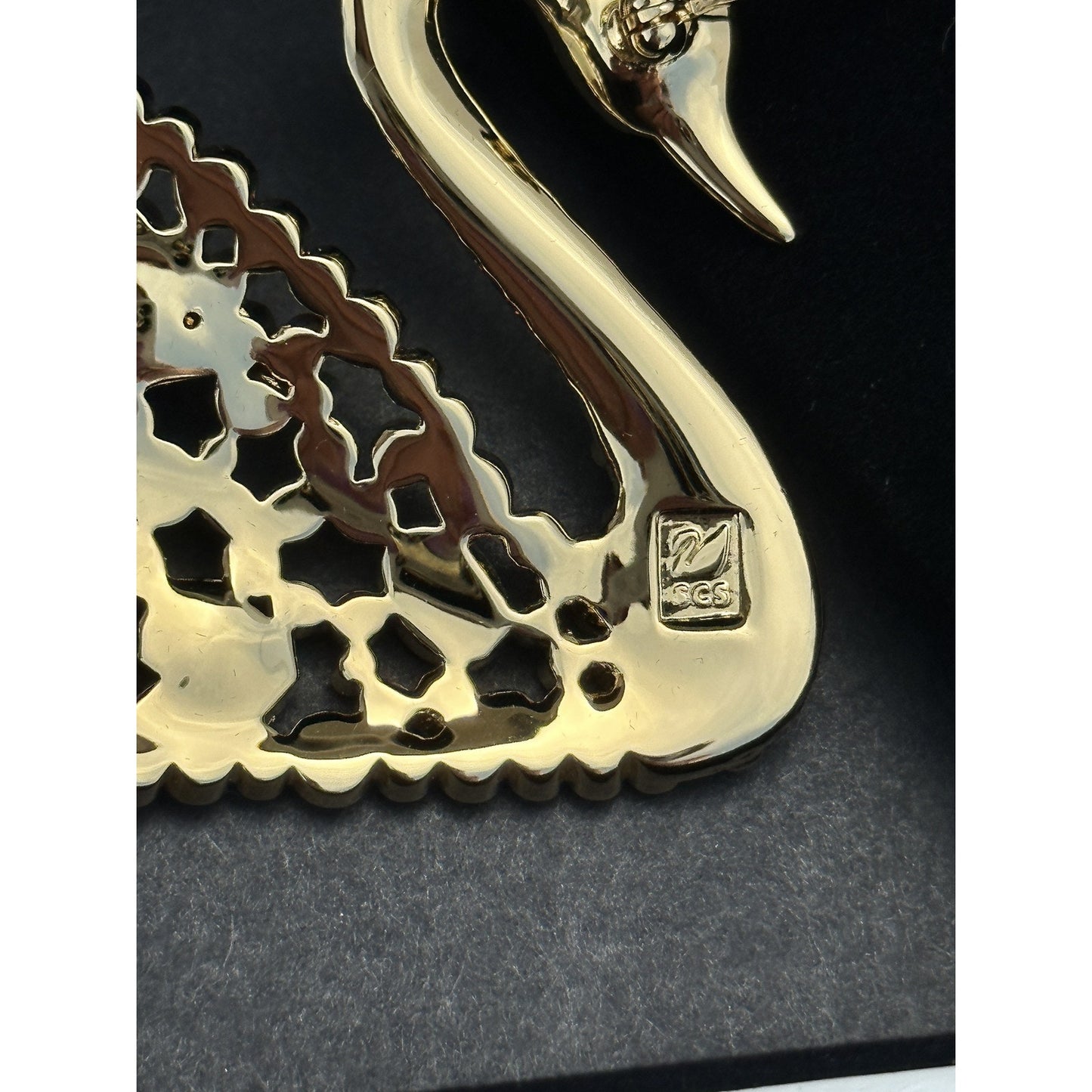Swarovski Goldtone Multi Color Crystal Large Swan Brooch Pin 100 Year in Box