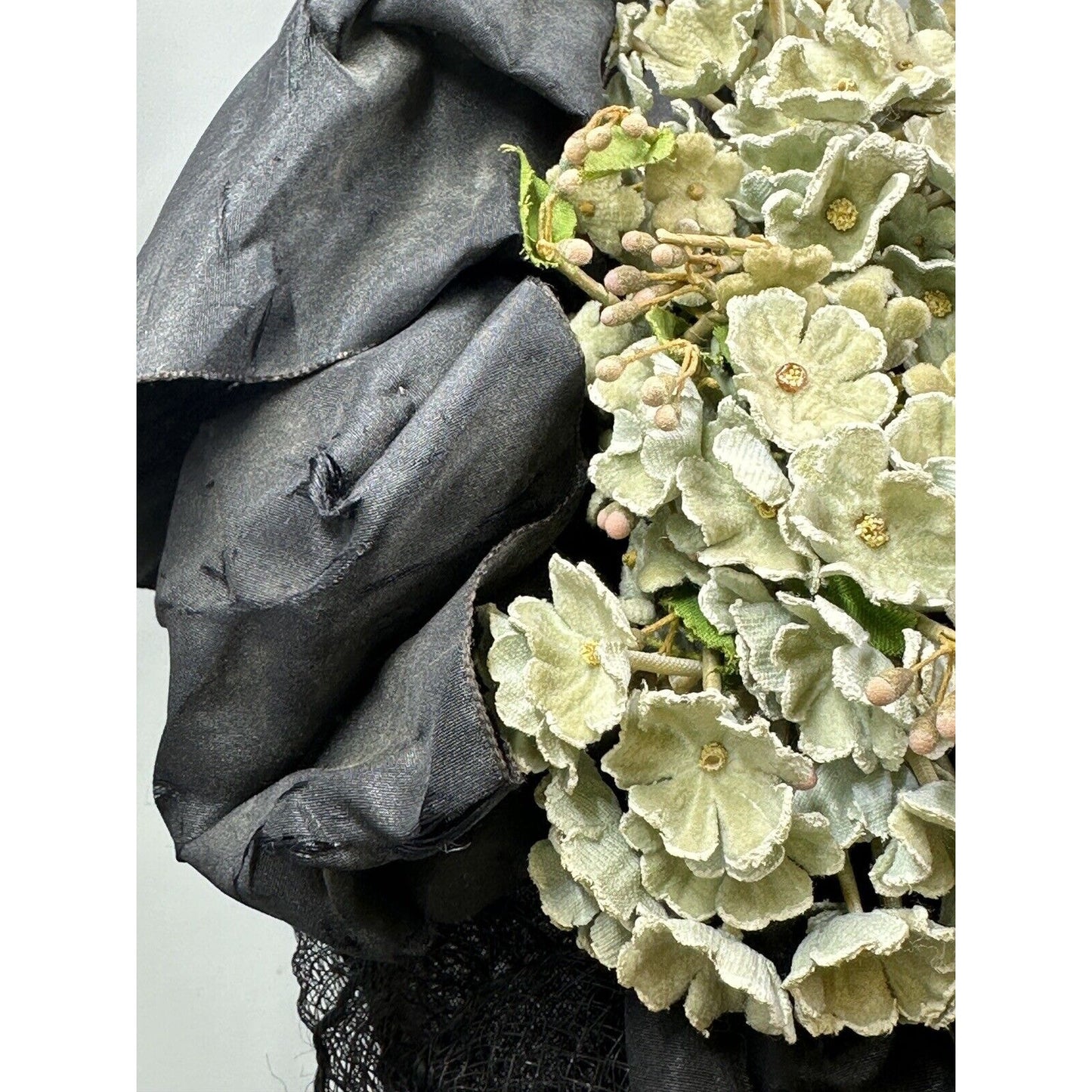 Vintage Victorian Wire Framed Black Net Ribbon & Velvet Flowers Hat
