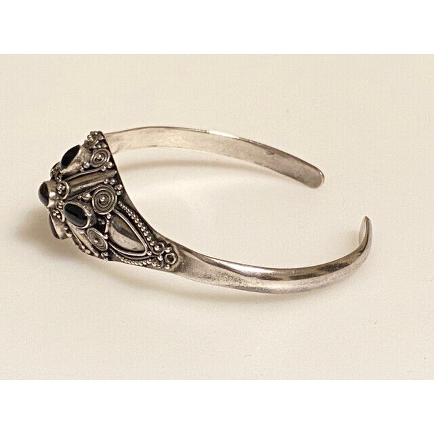 Signed ATI Sterling Silver Onyx Cuff Bracelet