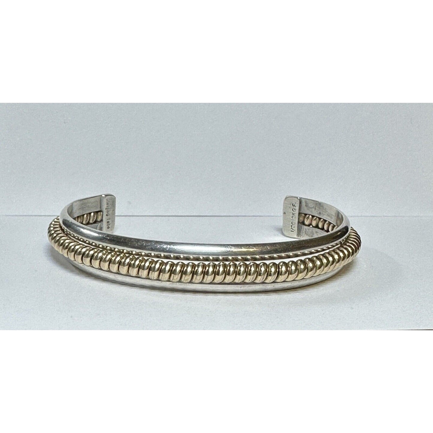 Vintage Navajo Signed Tahe Sterling Silver 12k GF Twist Top Cuff Bracelet