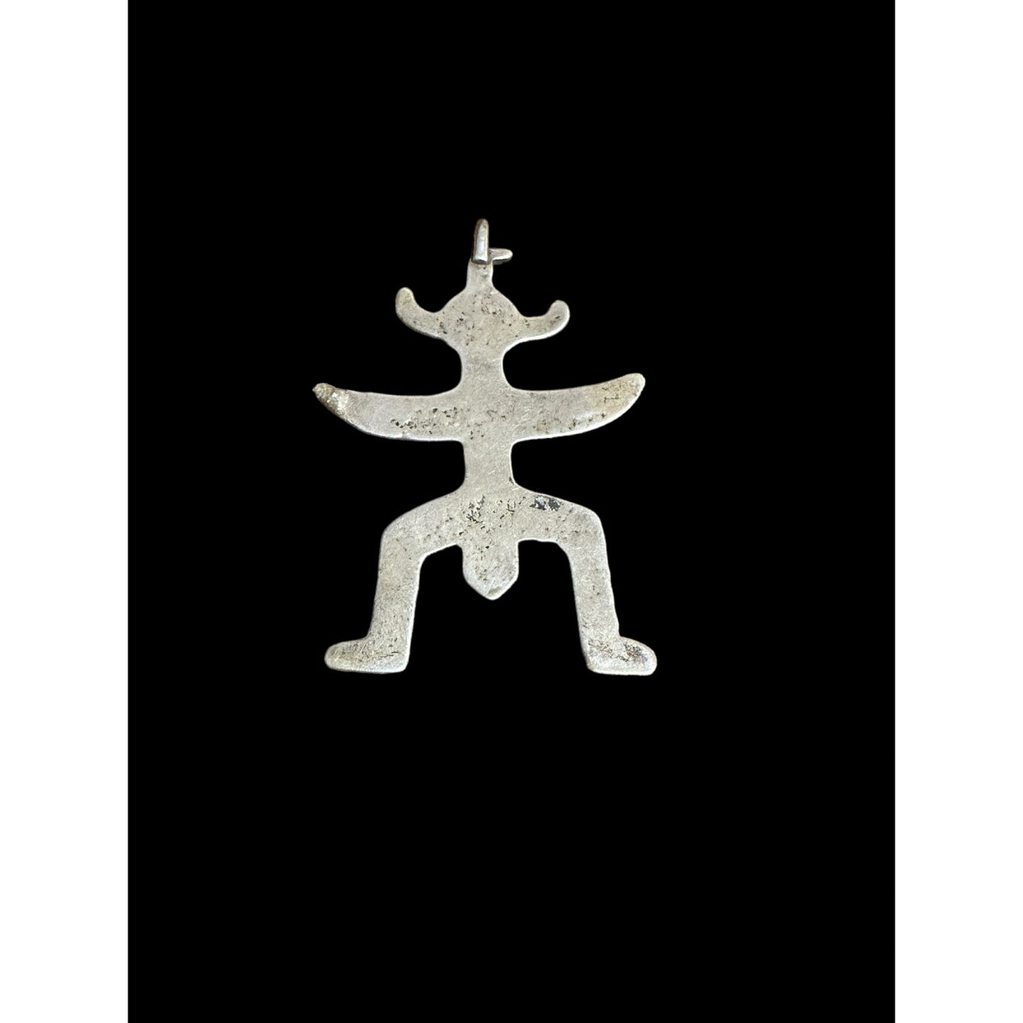 Navajo Native American Sterling Silver Turquoise Horned Kachina Figure Pendant