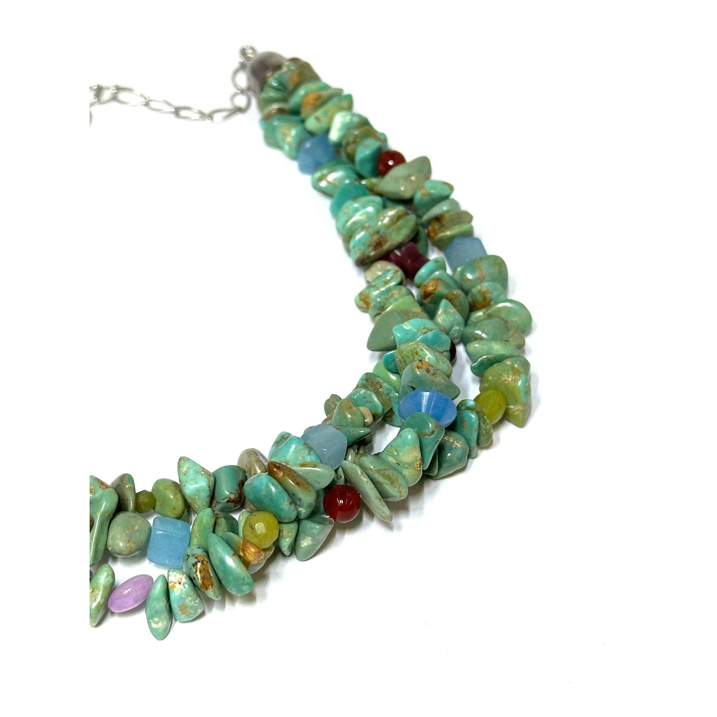 DTR Jay King Sterling Silver Multi Gemstone Triple Strand Necklace.