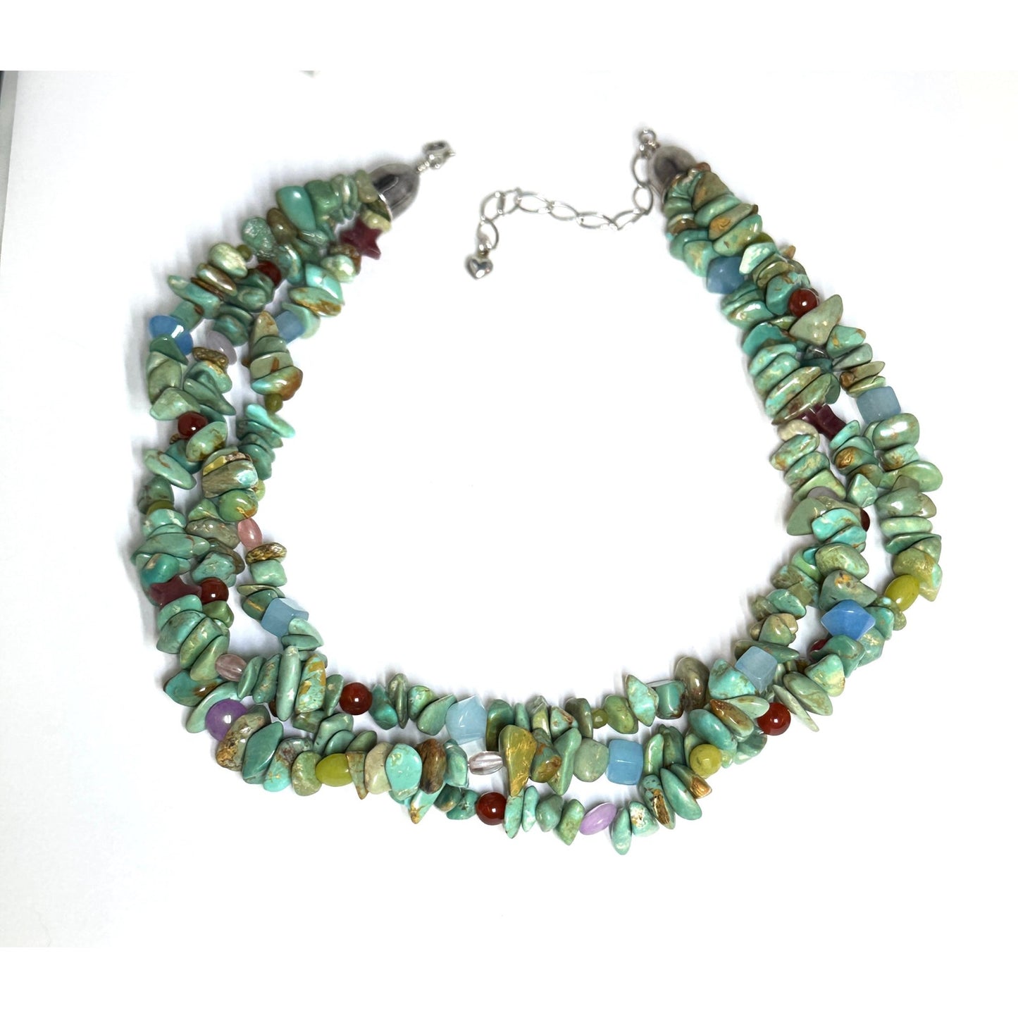DTR Jay King Sterling Silver Multi Gemstone Triple Strand Necklace.