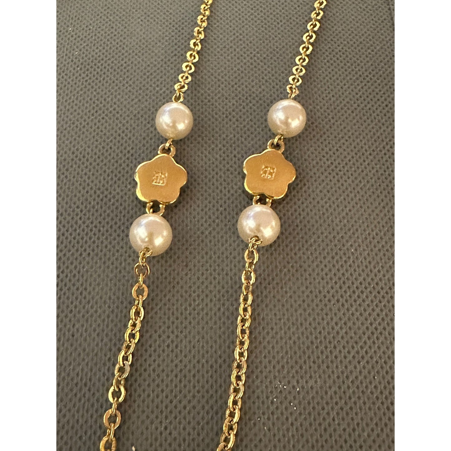 Vintage Yellow Gold Plated GIVENCHY Floral Faux Pearl Necklace