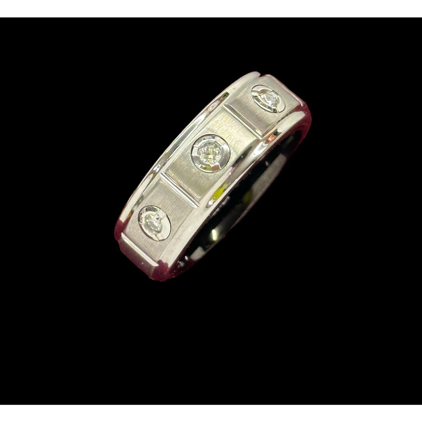 Men's Sapphire Tungsten 3 Diamond 8mm Titanium /Black PVD Interior Wedding Band