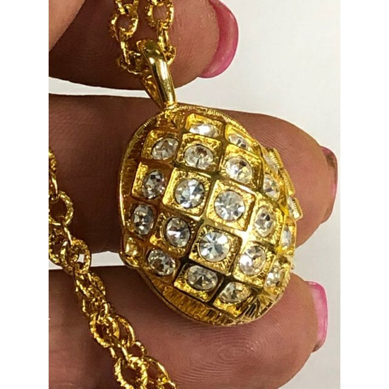 Joan Rivers Goldtone Rhinestone locket Necklace w/ Bee inside