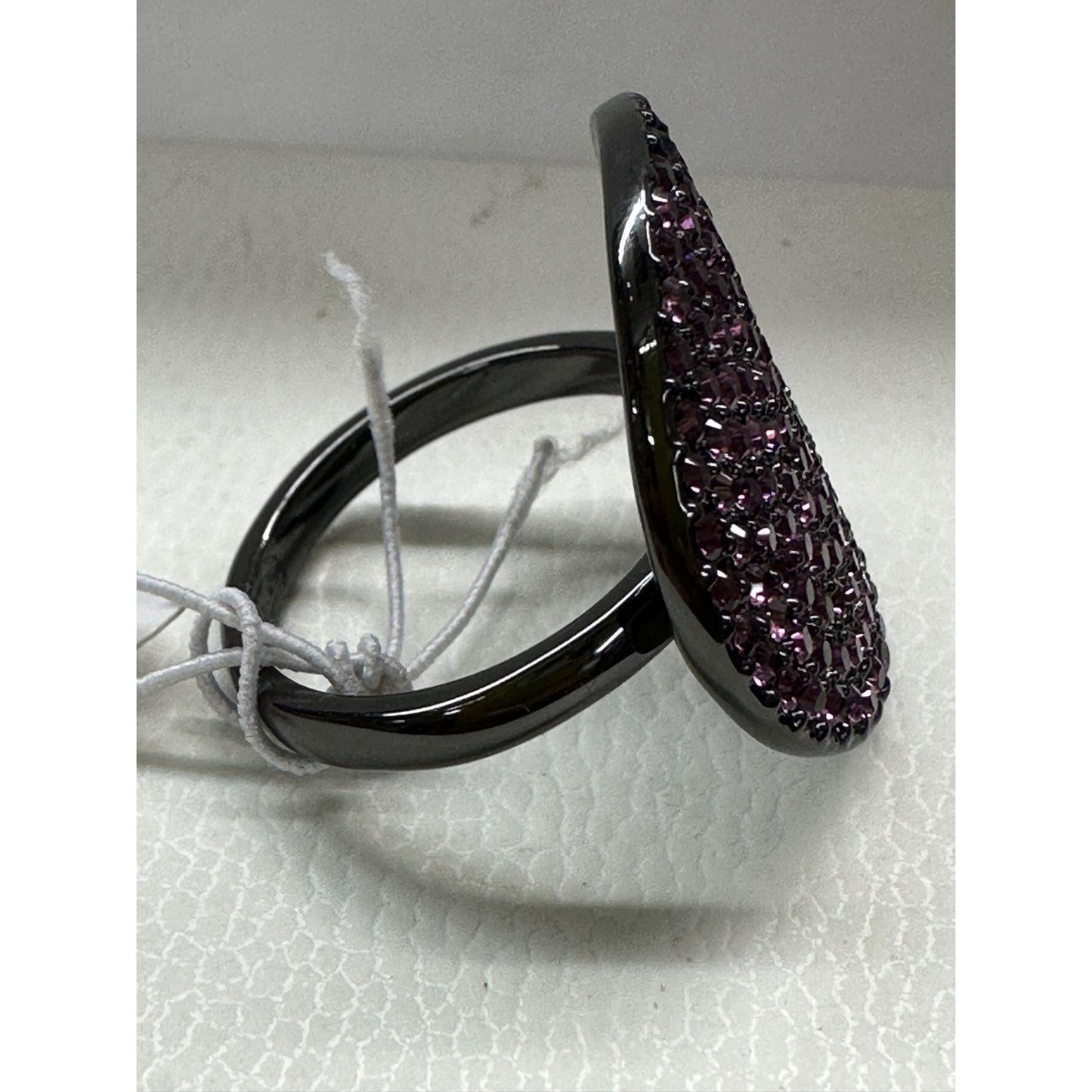 New Coach PAVE Amethyst Crystal Black Band Ring Sz 8 NWT