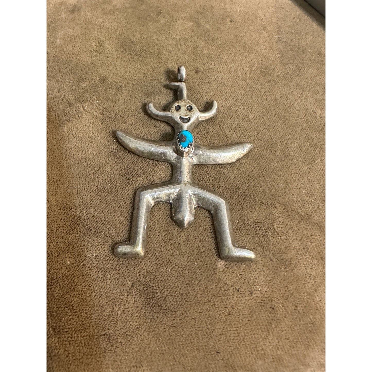 Navajo Native American Sterling Silver Turquoise Horned Kachina Figure Pendant