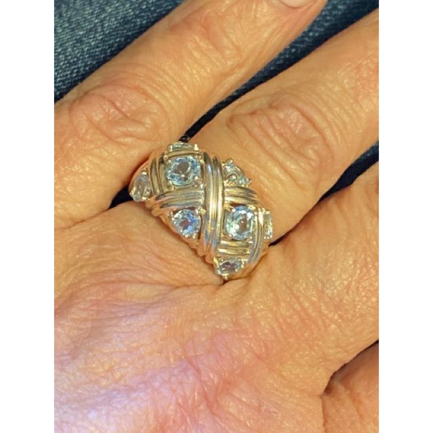 Sterling Silver Criss Cross Blue Topaz Dome Ring Size 7 3/4