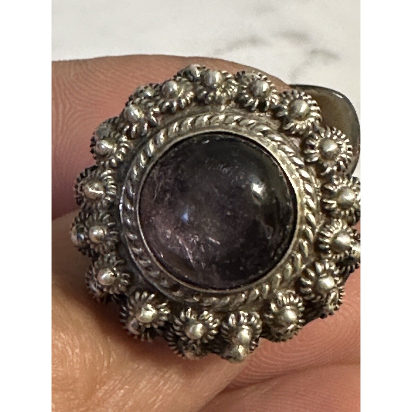 Mexican Sterling Silver Amethyst Screw Top Poison Ring