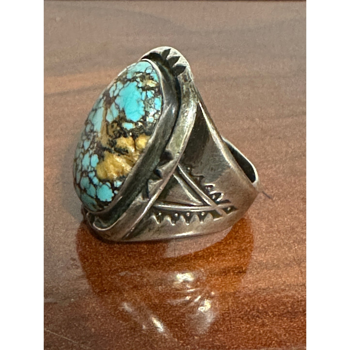 Vintage Large Sterling Silver Turquoise Native American Stamped Ring Size 8.75