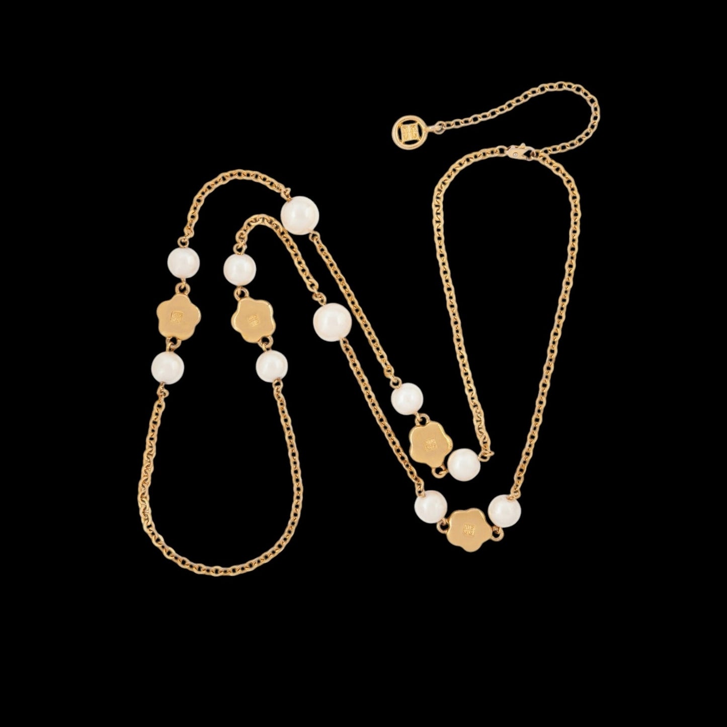 Vintage Yellow Gold Plated GIVENCHY Floral Faux Pearl Necklace