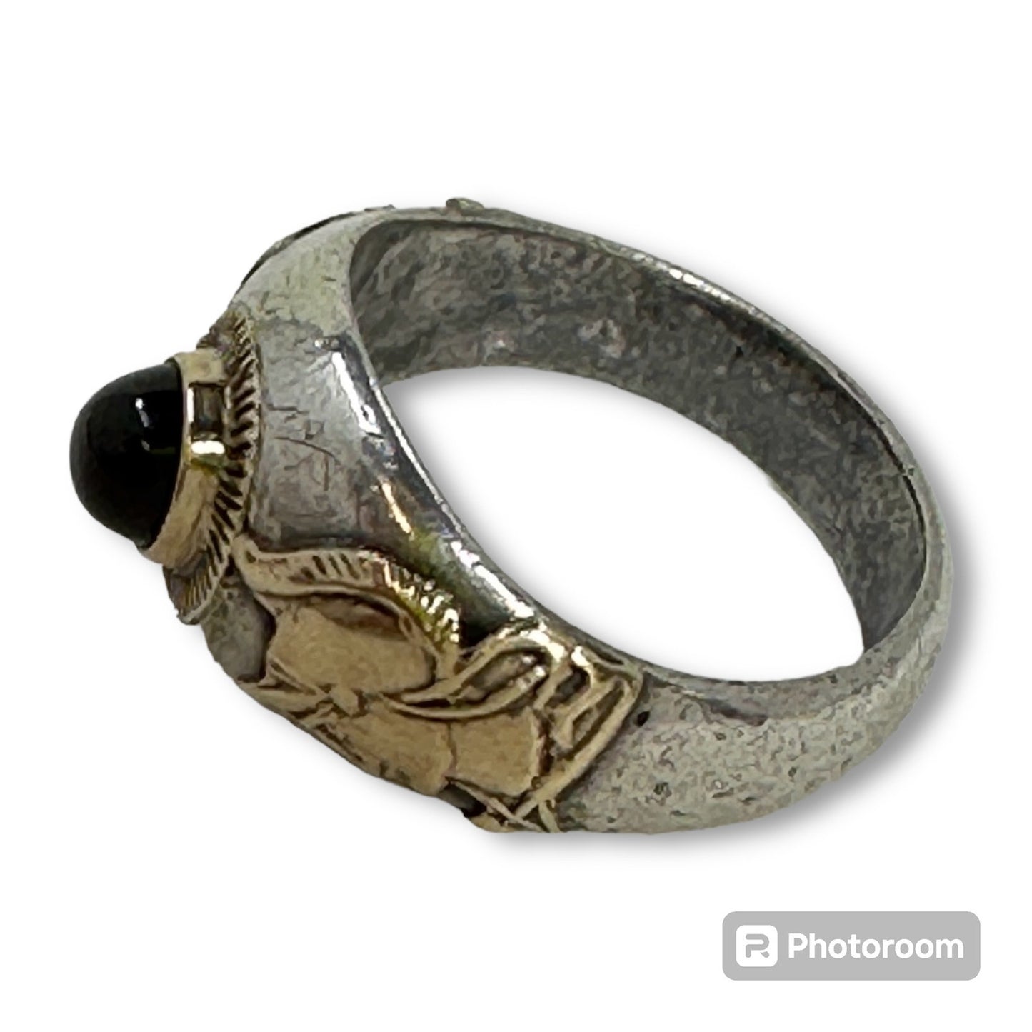 Vintage Sterling Silver 14k Gold Trojan Ring Size 9