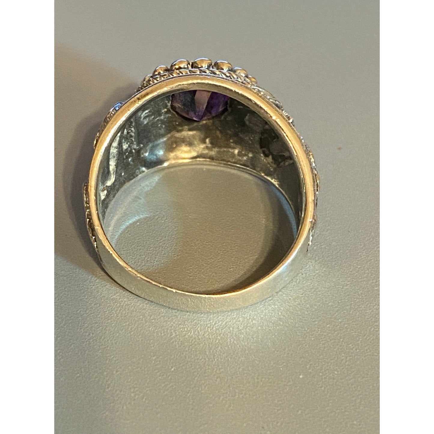 Vintage Sterling Silver Chinese Dragon Amethyst Ring Sz 8 3/4 Size