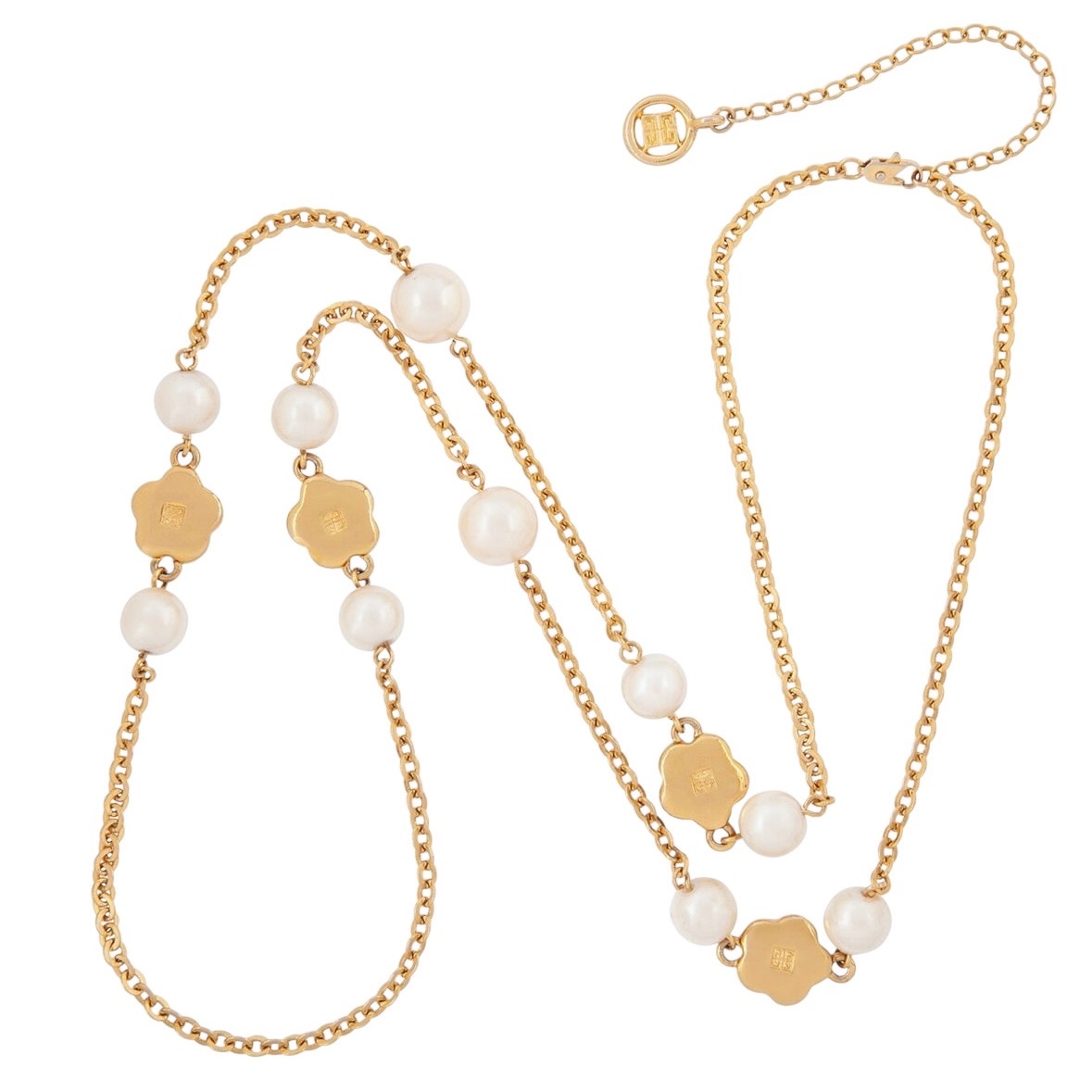 Vintage Yellow Gold Plated GIVENCHY Floral Faux Pearl Necklace