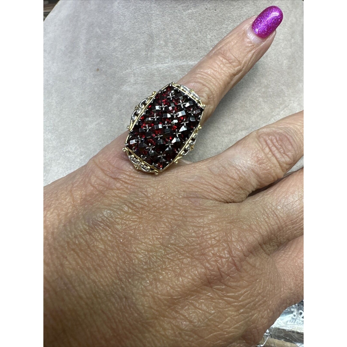 Gems en Vogue 9.00ctw Checkerboard Cut Mozambique Garnet Elongated Ring 6 3/4