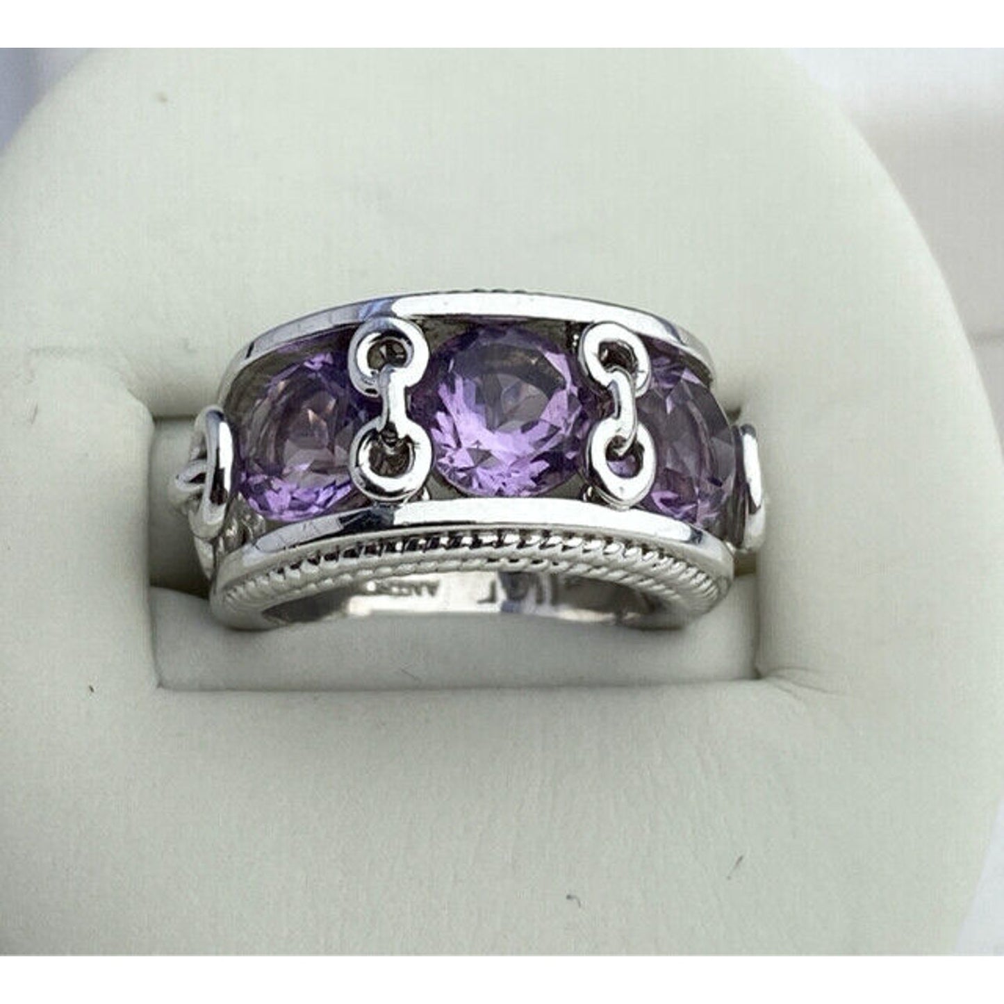 Anthony Nak Atelier Sterling Silver Triple Amethyst Ring Size 5