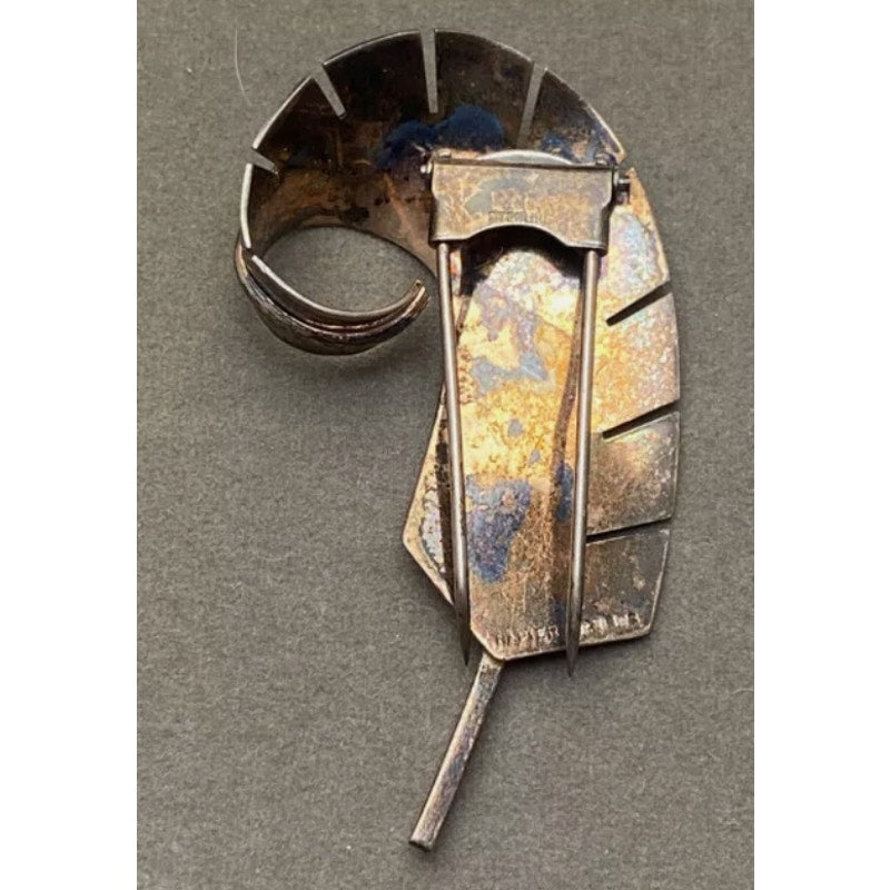 Vintage Napier Sterling Siilver Leaf Feather Fur Clip