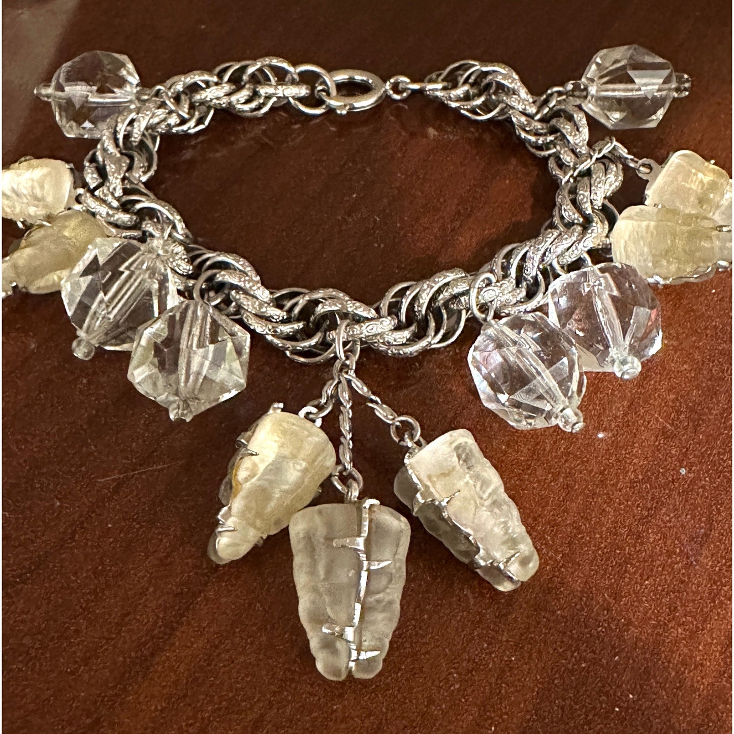 Vintage Charm Bracelet Shimmering Lava Rock Icicles Chunky Mid Century Modern