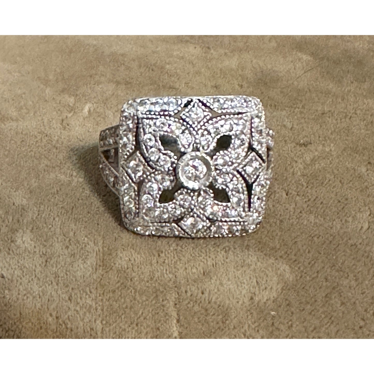 Sterling Silver CZ Art Deco Style Ring Sz 9 Signed CC