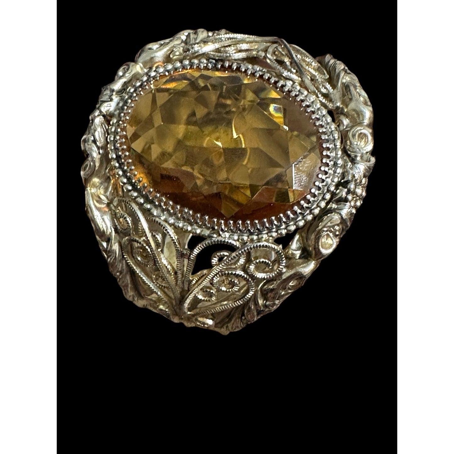 Huge Vintage Whiting & Davis Gold-tone Topaz Victorian Style Bangle Bracelet