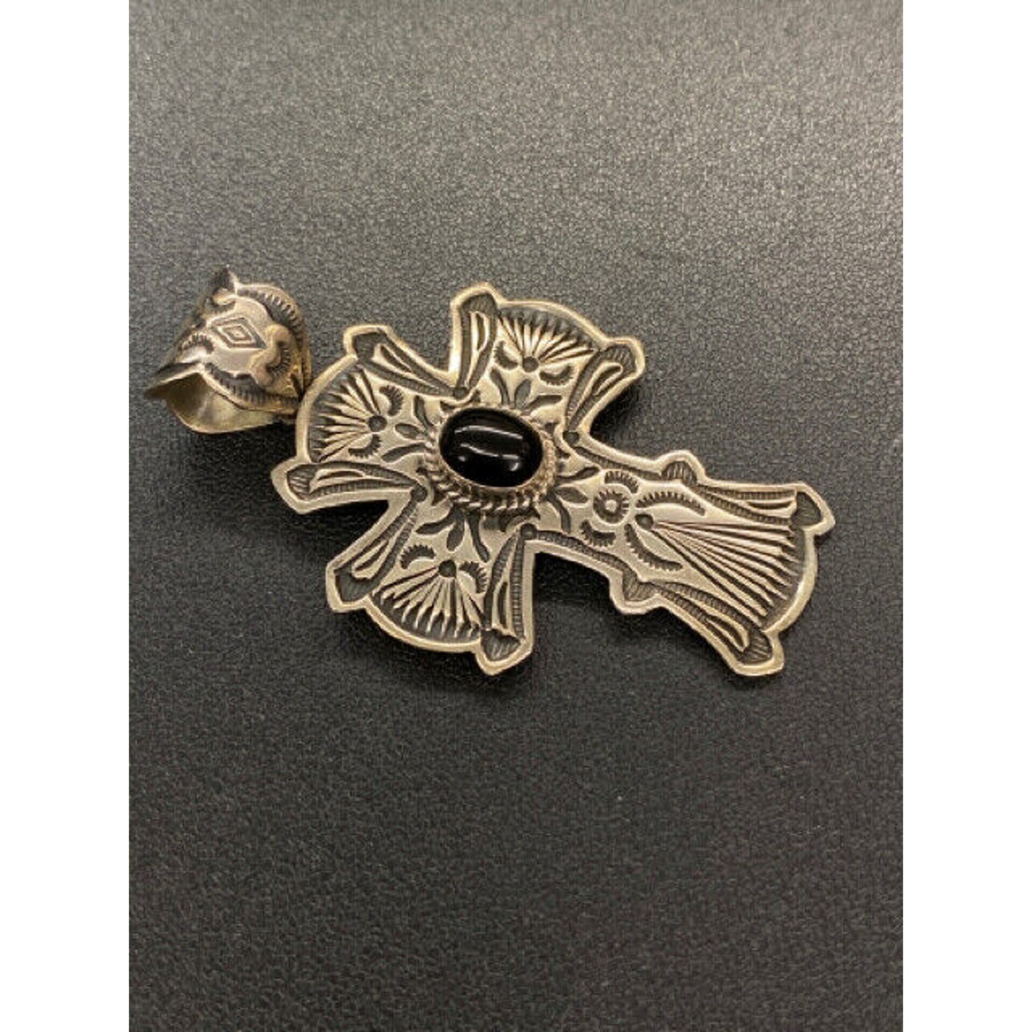 Happy Piasso Sterling Silver Onyx Large CROSS Pendant