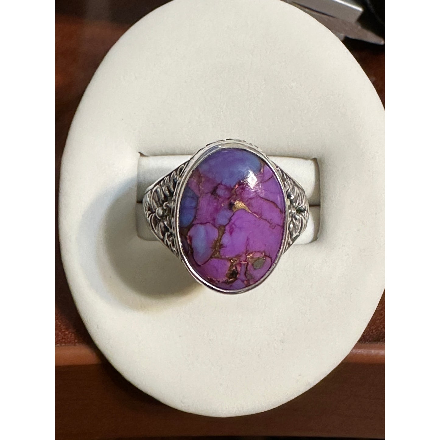 Lovely Purple Turquoise 925 Sterling Silver Ladies Ring Size 9