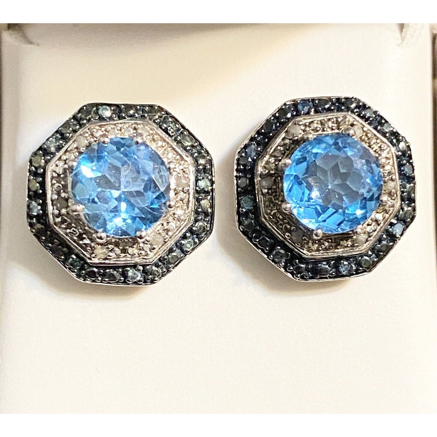 Sterling Silver 1/10 CTTW Blue Diamond Synthetic Blue Topaz Stud Earrings