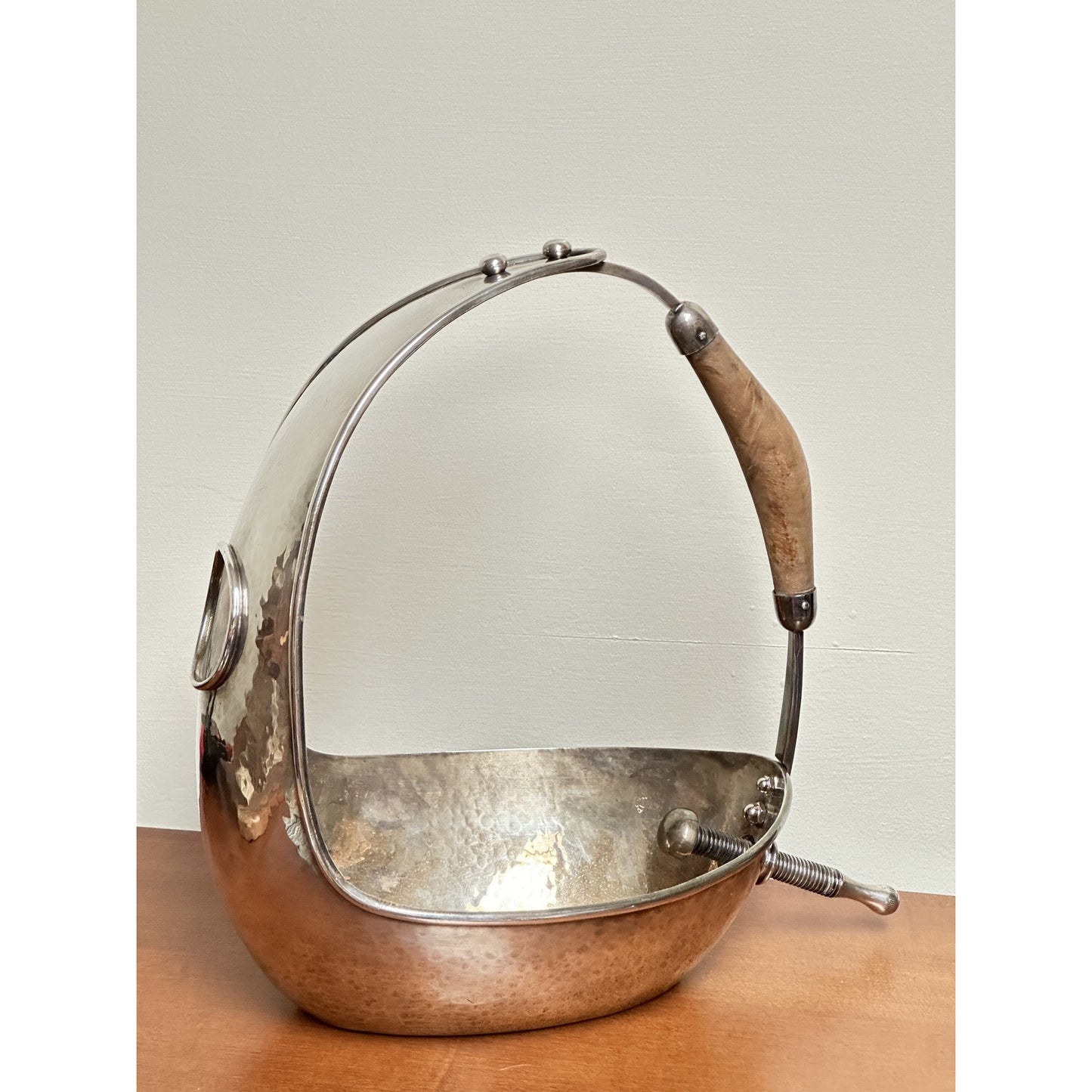 Vintage MCM Hand Hammered Silverplate Italian Wine Caddy Bottle Holder server