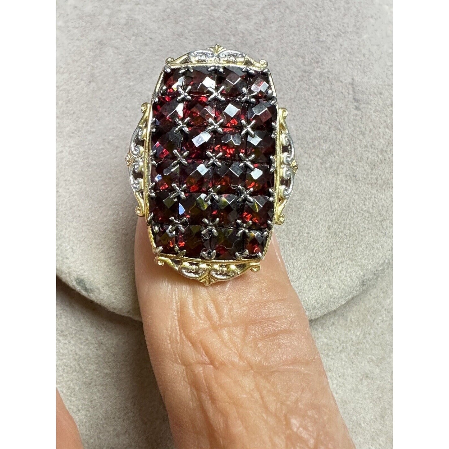 Gems en Vogue 9.00ctw Checkerboard Cut Mozambique Garnet Elongated Ring 6 3/4
