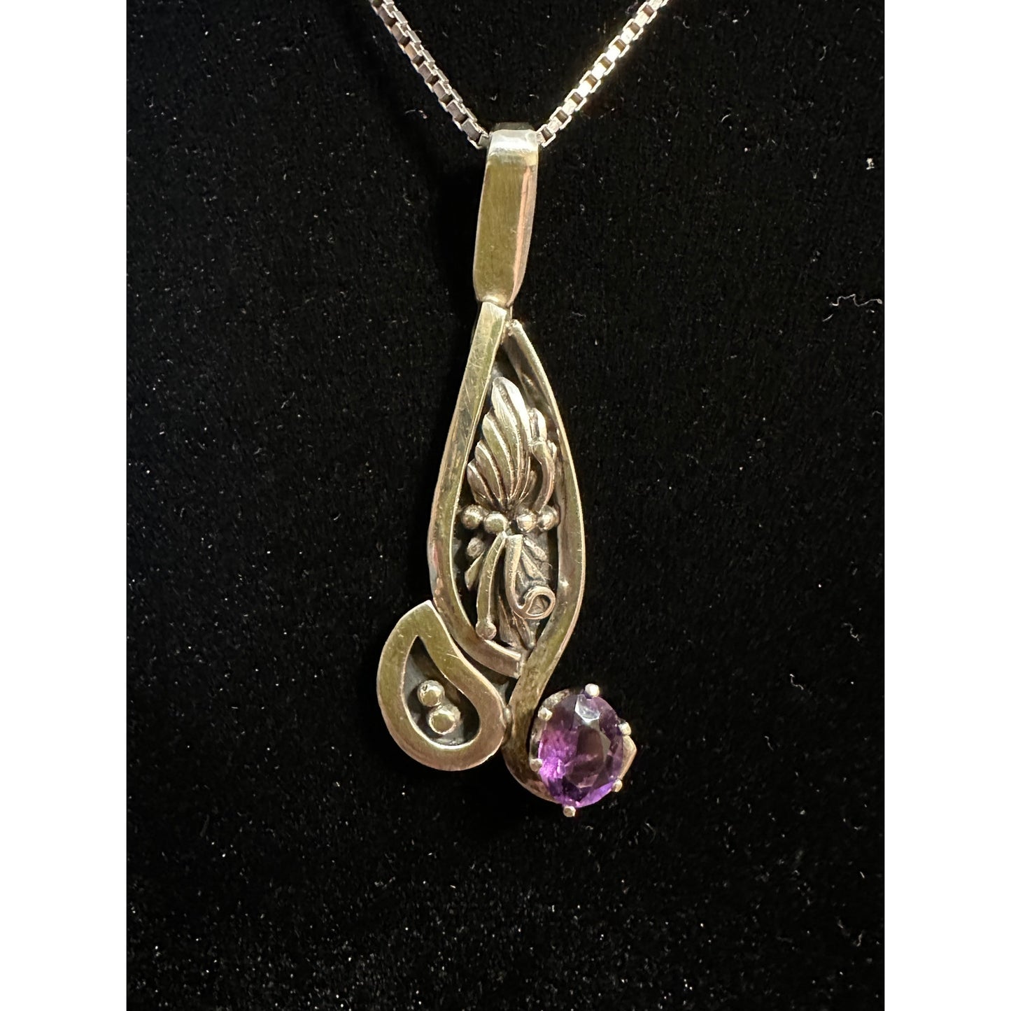 Vintage W. Begay Sterling Silver Amethyst Pendant Necklace
