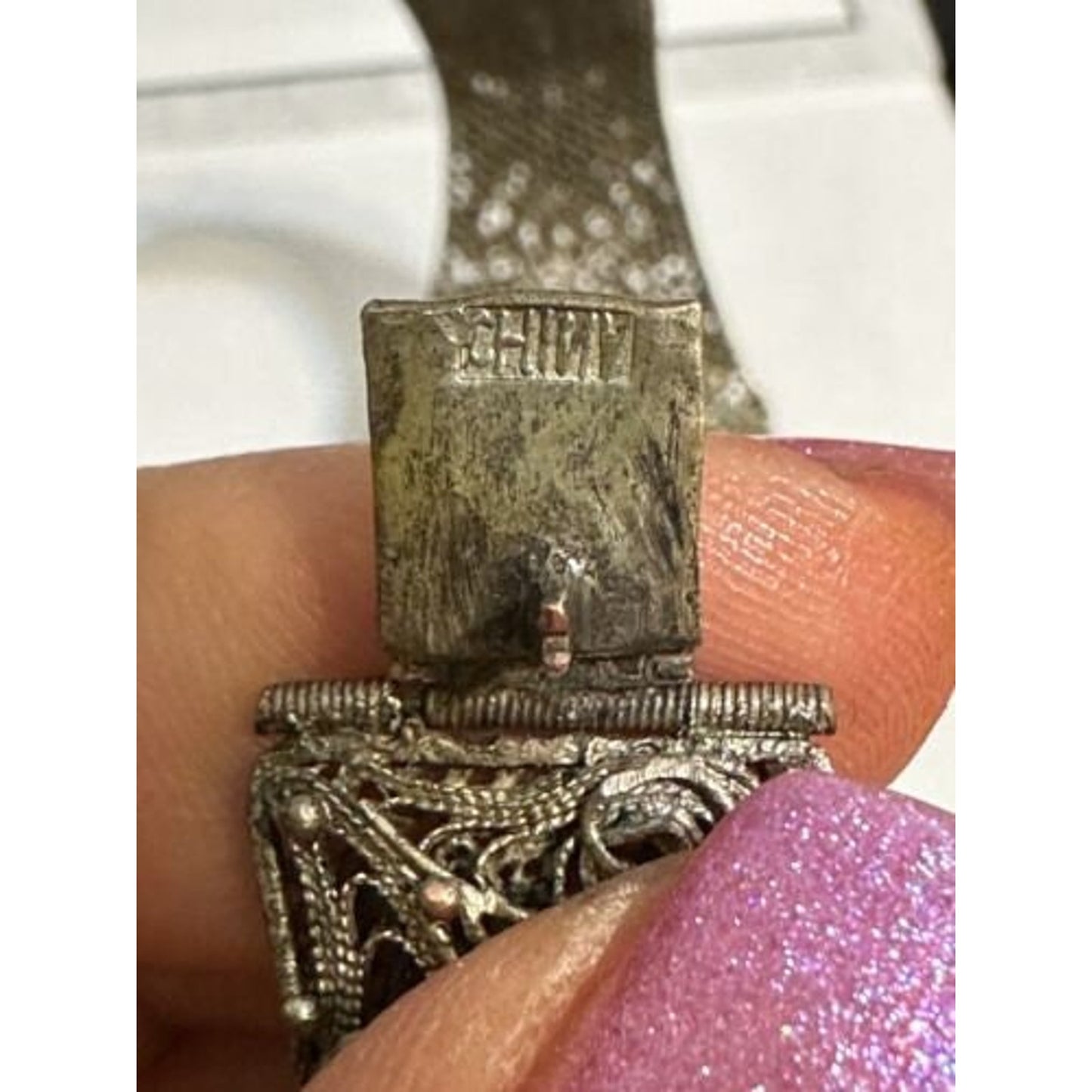 Chinese Silverplated Filigree Painted Panel Bracelet